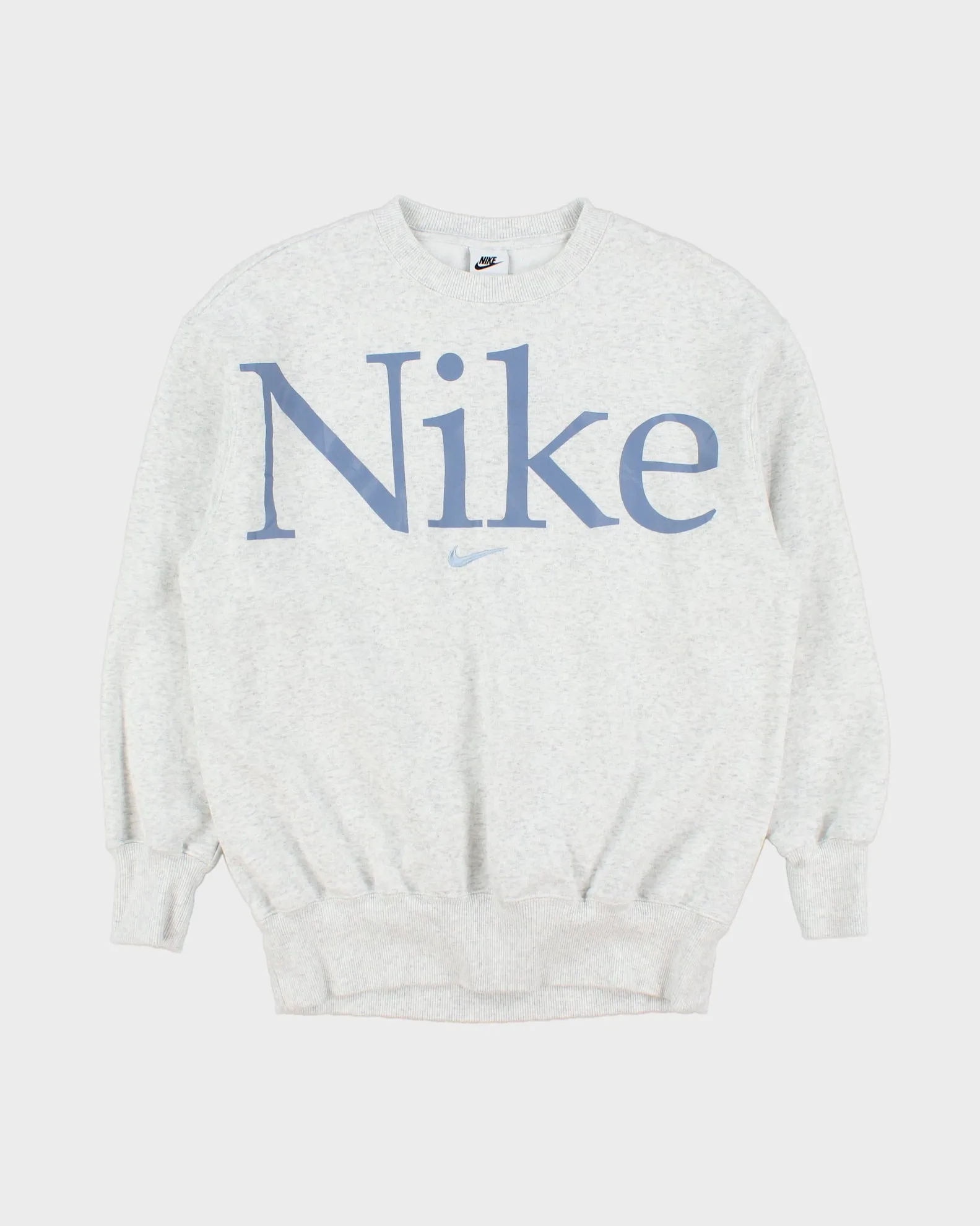 Nike Grey Marl Centre Swoosh Spell Out Unisex Crewneck Sweatshirt - XS sold by Rokit