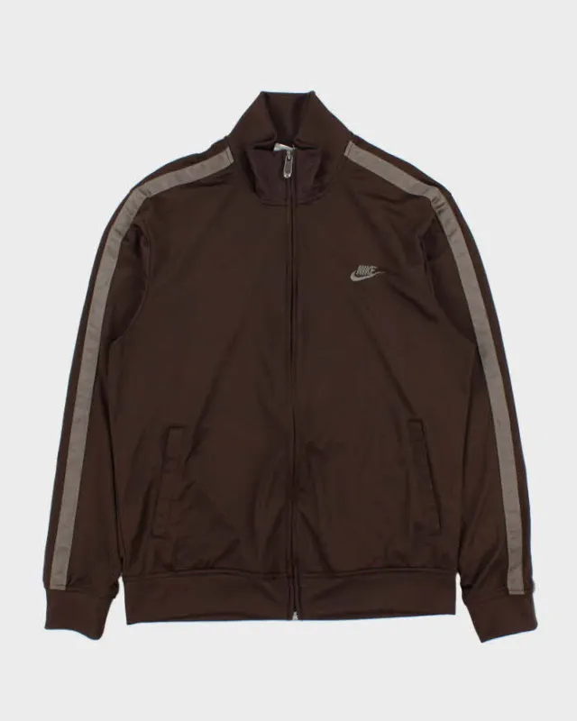 Vintage Y2K 00s Nike Chocolate Brown Taped Mesh Classic Track Jacket - L made by Nike
