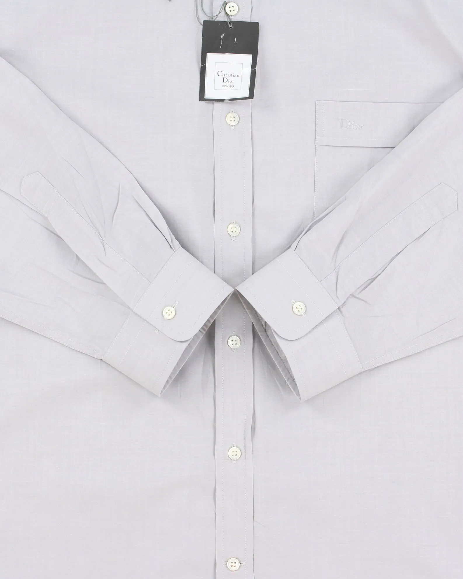 DSWT Vintage Christian Dior Monsieur Pale Grey Long Sleeve Formal Shirt - L sold by Rokit product image thumbnail 4
