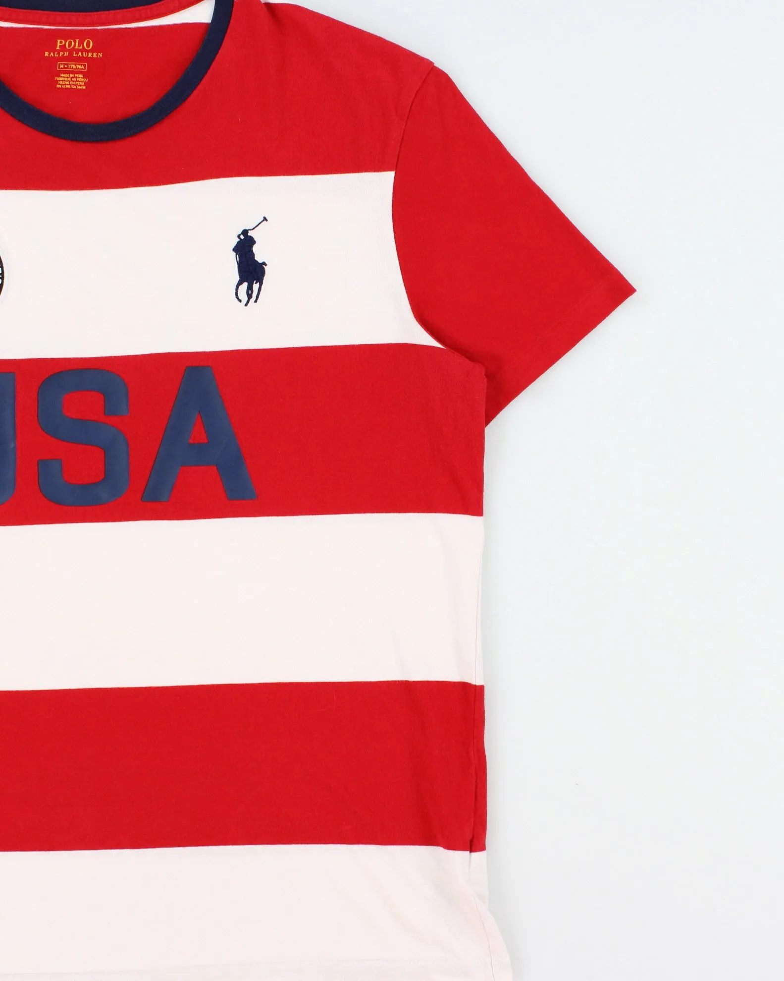Vintage Polo Ralph Lauren Big Pony USA Crest Striped Single Stitch Crewneck T-Shirt - M sold by Rokit product image thumbnail 3