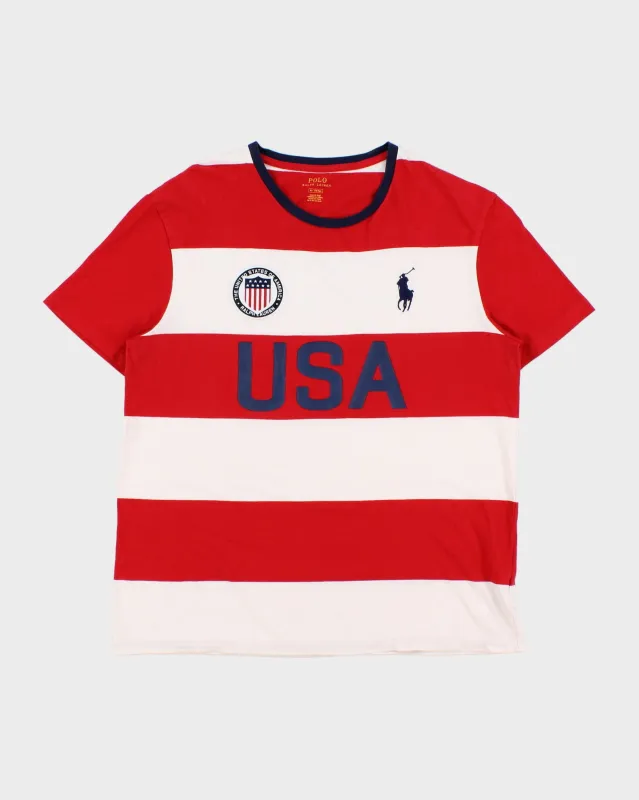 Vintage Polo Ralph Lauren Big Pony USA Crest Striped Single Stitch Crewneck T-Shirt - M made by Ralph Lauren