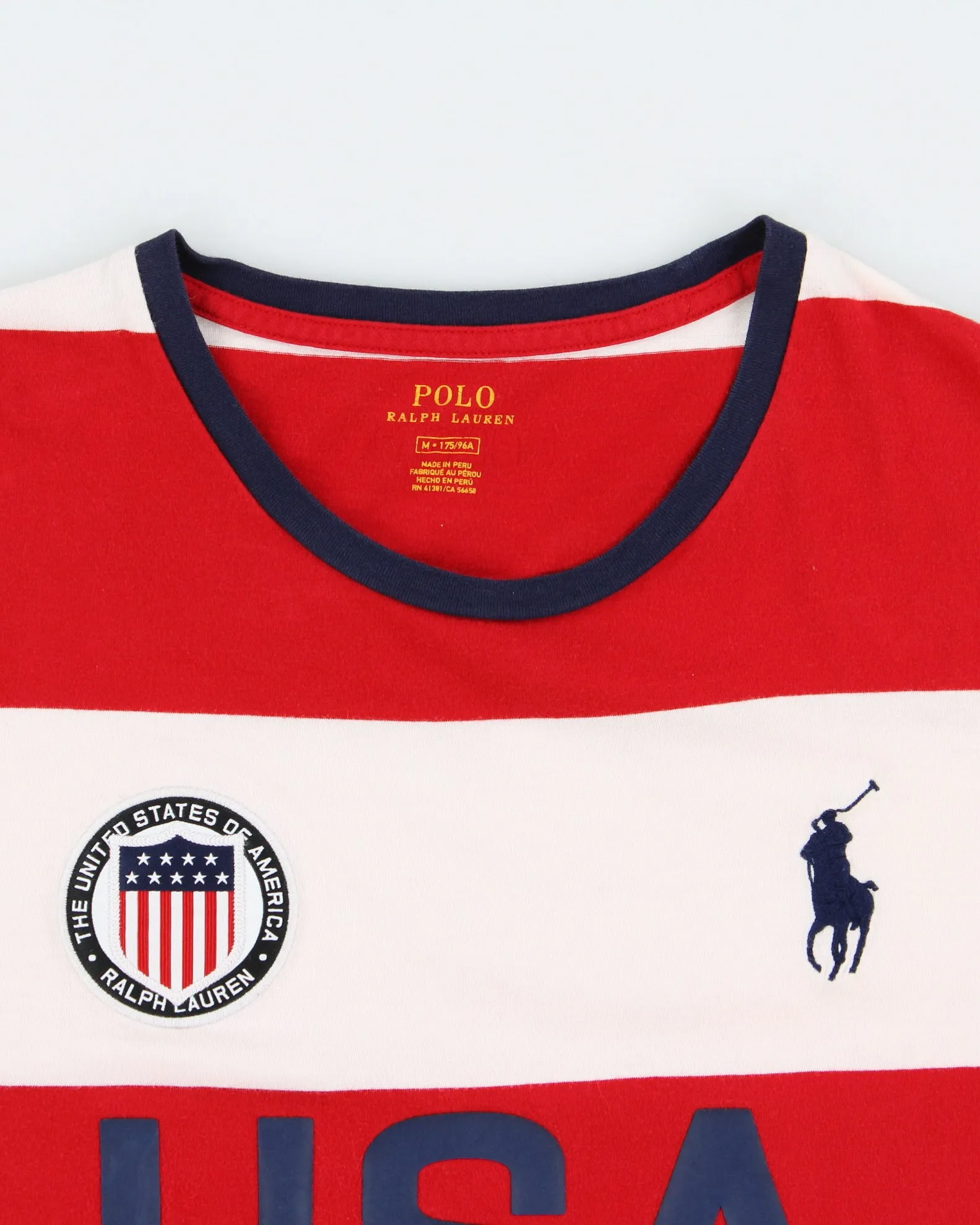 Vintage Polo Ralph Lauren Big Pony USA Crest Striped Single Stitch Crewneck T-Shirt - M sold by Rokit product image thumbnail 5