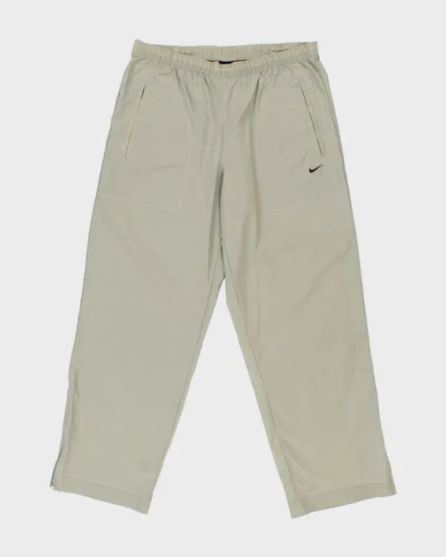 Vintage 2000 Nike Khaki Lightweight Shell Baggy Wide Leg Tracksuit Bottoms - W34 L32 made by Nike