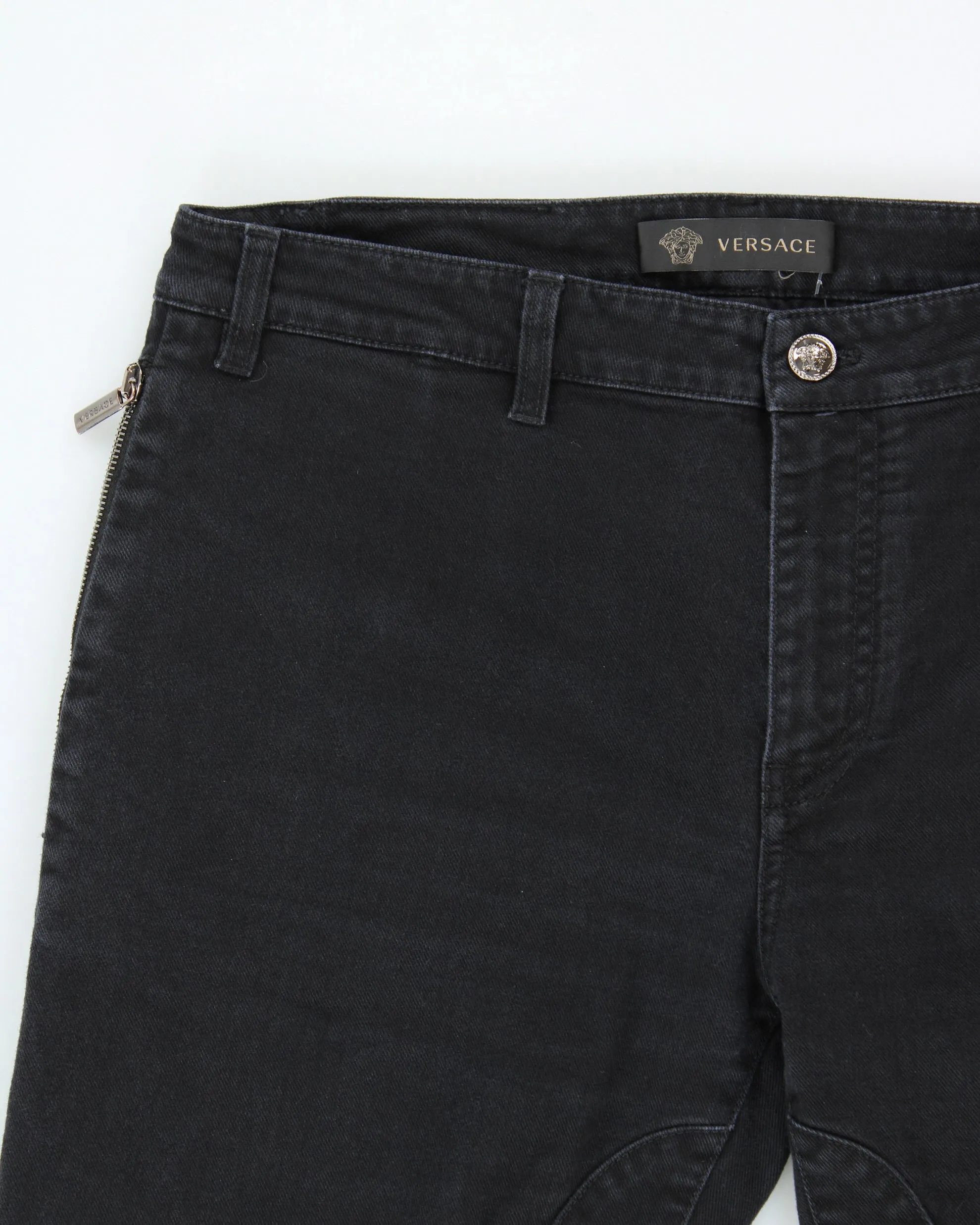 AW2016 Versace Black Low-Rise Slim Fit Motorcycle Denim Biker Jeans - W35 L30 sold by Rokit product image thumbnail 3