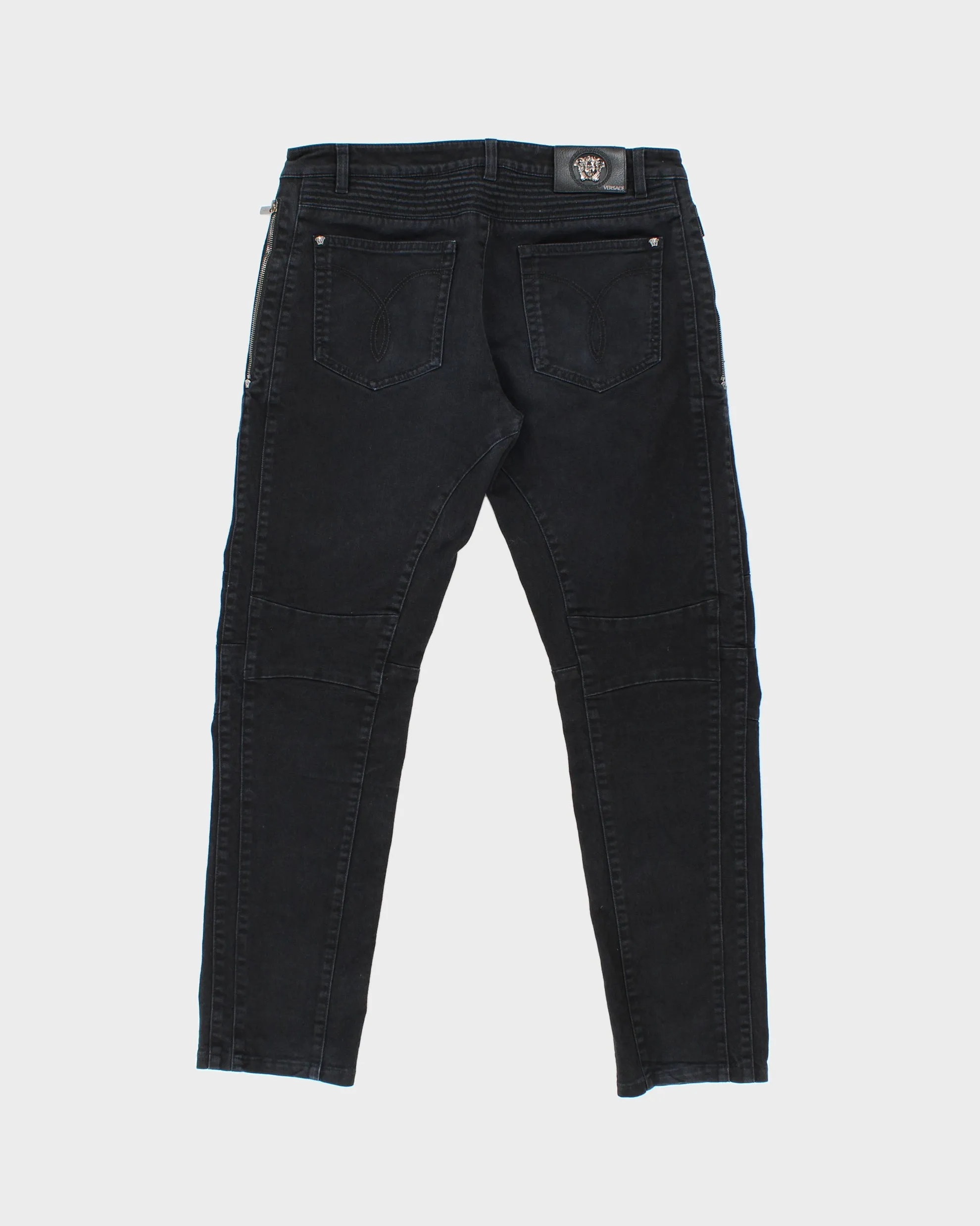 AW2016 Versace Black Low-Rise Slim Fit Motorcycle Denim Biker Jeans - W35 L30 sold by Rokit product image thumbnail 2