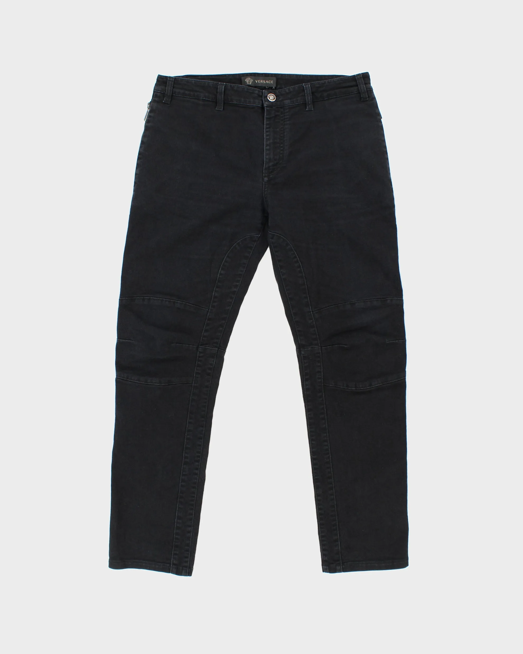 AW2016 Versace Black Low-Rise Slim Fit Motorcycle Denim Biker Jeans - W35 L30 sold by Rokit