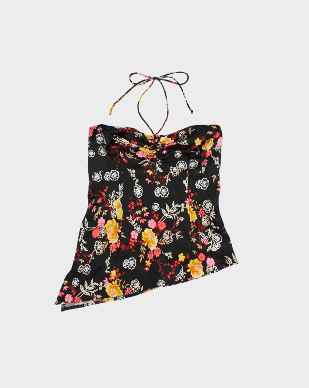 Vintage Y2K 2000s Brody Floral Satin Halter Neck Asymmetric Hem Top - M made by Rokit