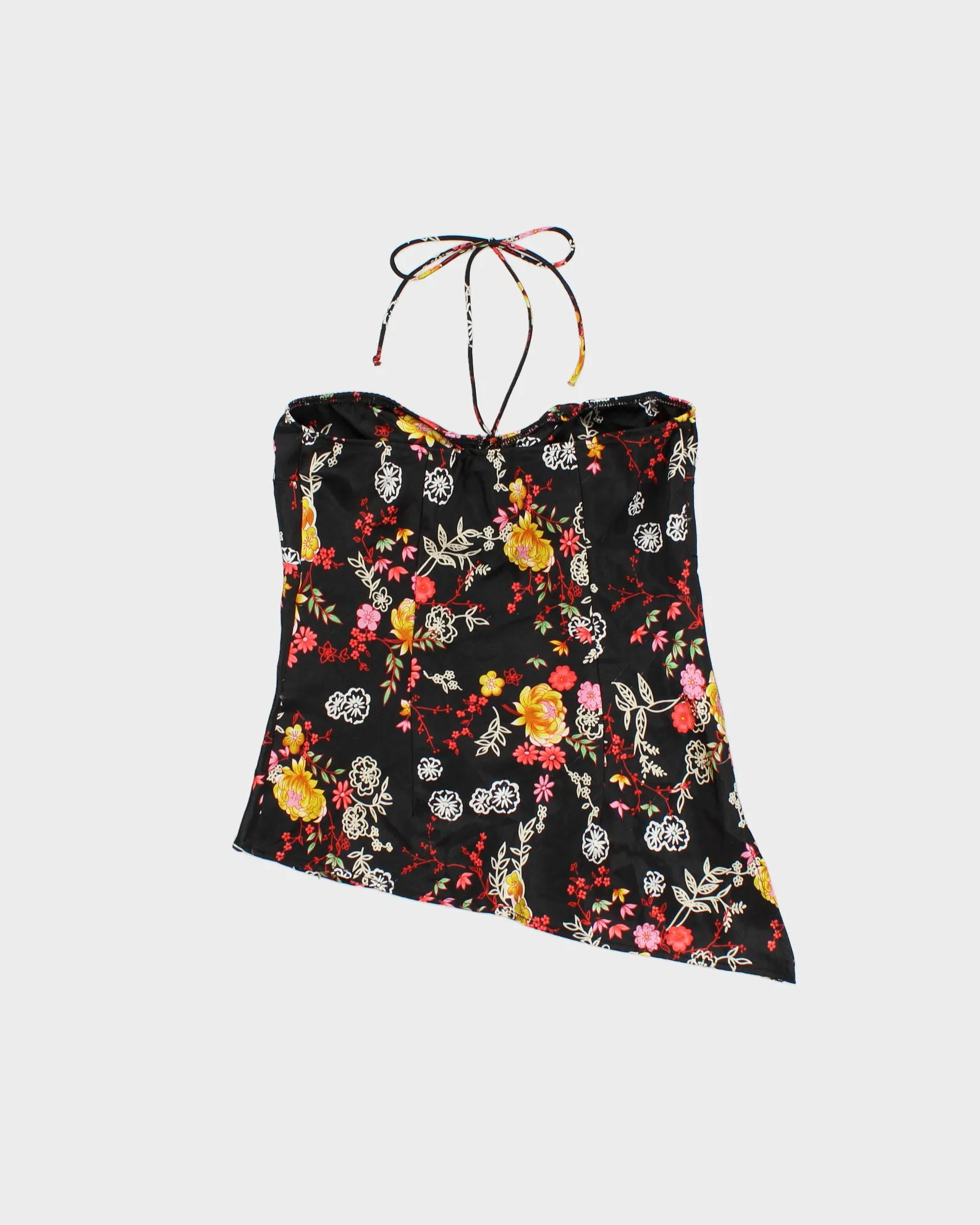 Vintage Y2K 2000s Brody Floral Satin Halter Neck Asymmetric Hem Top - M sold by Rokit product image thumbnail 2