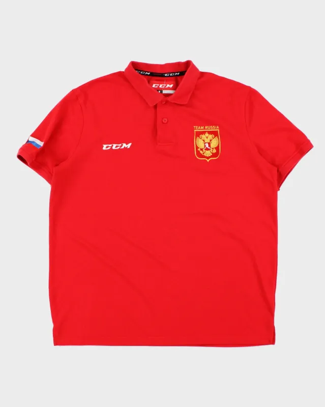 Vintage CCM Team Russia Embroidered Ice Hockey Short Sleeve Polo Shirt - XL made by CCM