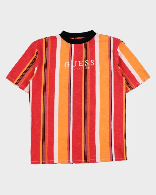 Vintage Guess Originals Los Angeles Heavyweight Multicoloured Striped Crewneck T-Shirt - XS made by Guess