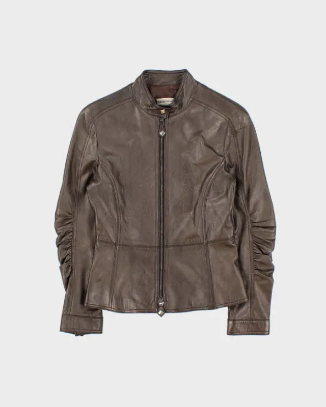 Vintage Y2K 00s Emporio Armani Women's Bronze Calfskin Leather Cafe Racer Moto Jacket - S made by Giorgio Armani