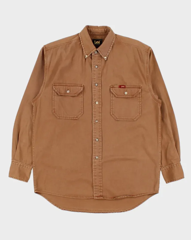 Vintage Lee Riders Tan Denim Made In USA Long Sleeve Workwear Shirt - M made by Lee