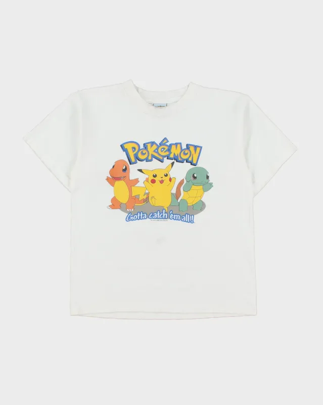 Vintage 1999 Pokemon Official Nintendo 'Gotta Catch Em All' Heavyweight Crewneck T-Shirt - S made by Rokit