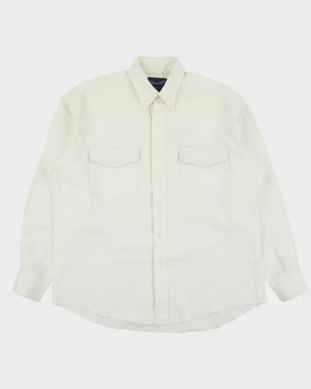 Vintage 1990s Wrangler Cream XL Tails Long Sleeve Ranch Shirt - L made by Wrangler