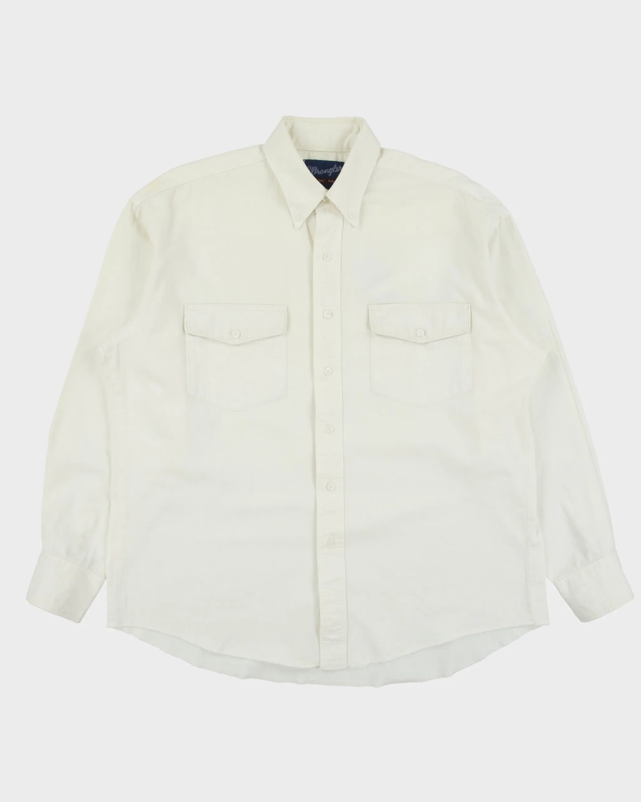 Vintage 1990s Wrangler Cream XL Tails Long Sleeve Ranch Shirt - L sold by Rokit