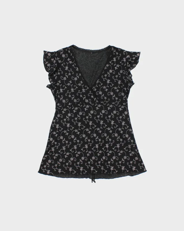Vintage Y2K 00s Black Floral Tie-Up Camisole - M made by Rokit