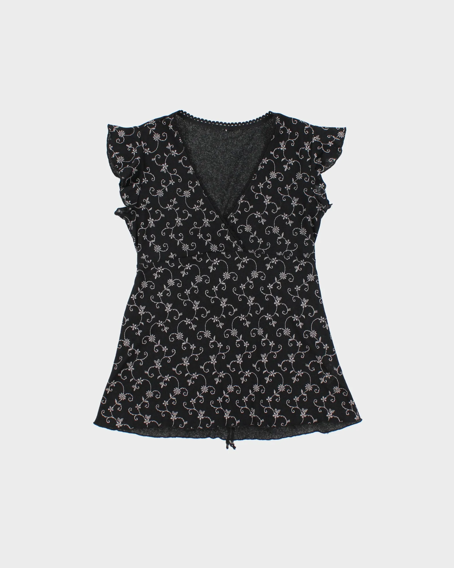 Vintage Y2K 00s Black Floral Tie-Up Camisole - M sold by Rokit