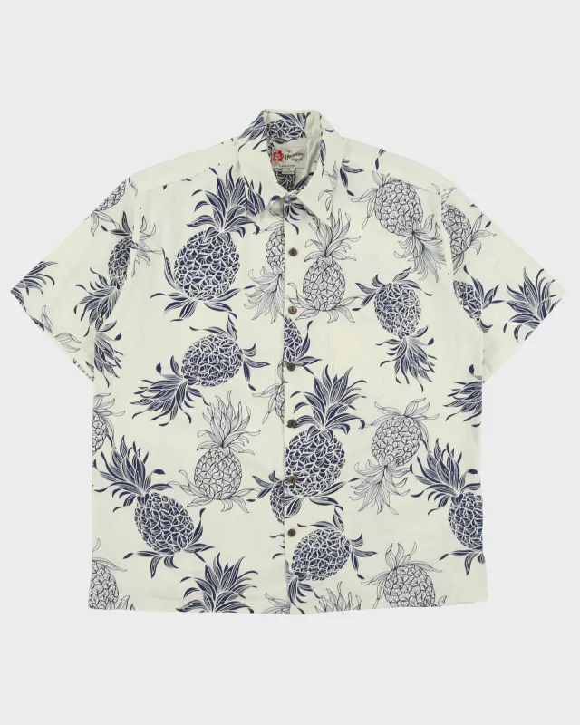 Vintage Y2K 00s Hilo Hattie Cream Made In Hawaii USA Pineapple Print Hawaiian Shirt - M made by Hilo Hattie