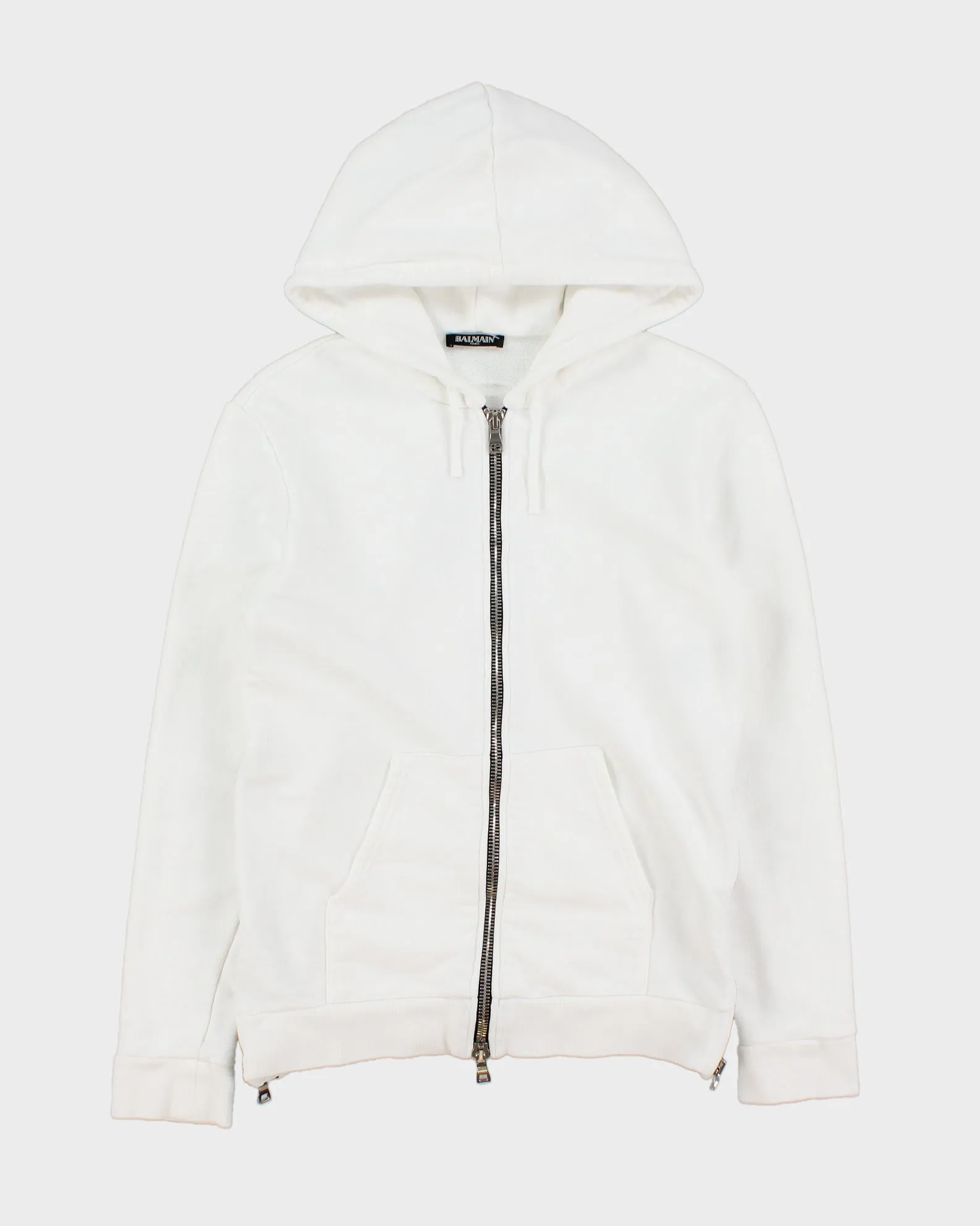 Balmain White Heavyweight Side Zipper Full-Zip Hoodie - S sold by Rokit