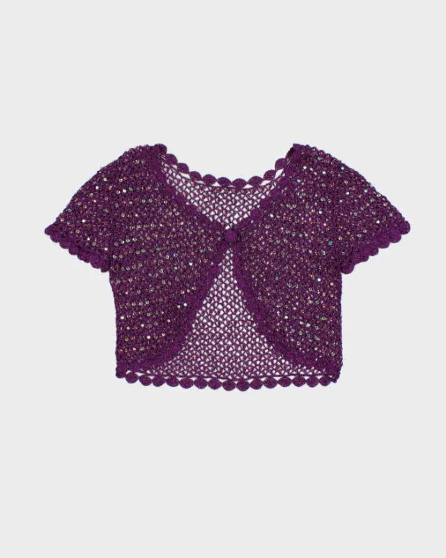 Vintage Y2k 2000s Crochet Sequin Short Sleeve Cardigan - M made by Rokit