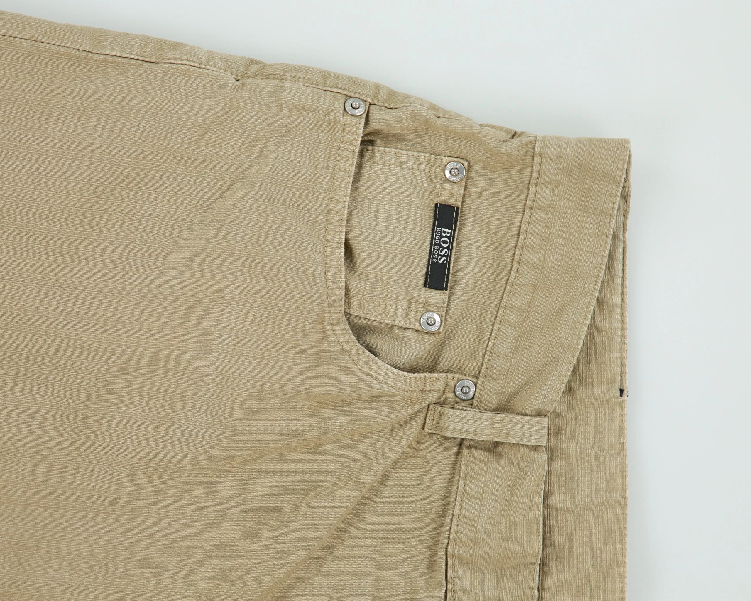 Vintage 2001 Y2K Hugo Boss Khaki 'Montana' Mid-Rise Striped Canvas Straight Leg Trousers - W36 L33 sold by Rokit product image thumbnail 3
