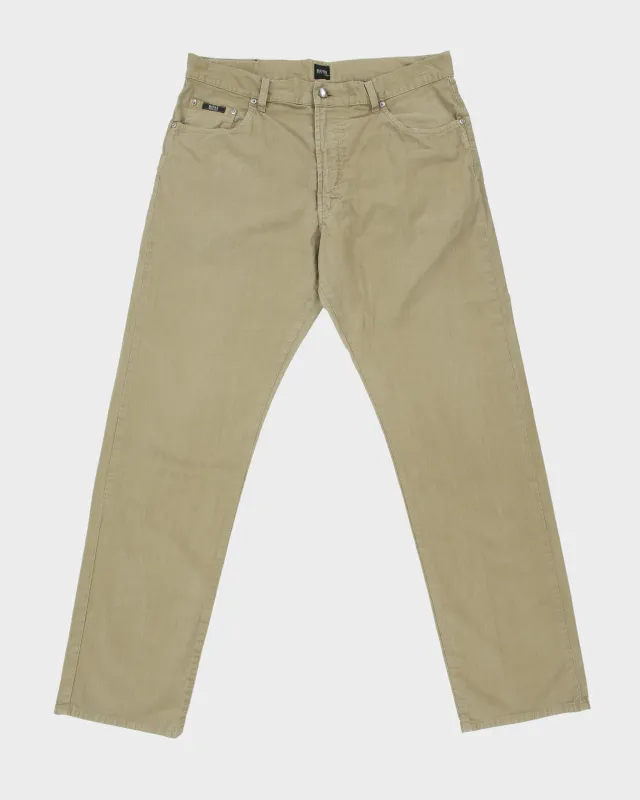 Vintage 2001 Y2K Hugo Boss Khaki 'Montana' Mid-Rise Striped Canvas Straight Leg Trousers - W36 L33 made by Hugo Boss