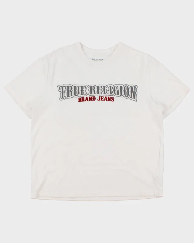 Vintage True Religion Heavyweight Railroad Embroidered Made In USA Boxy Crewneck T-Shirt - M made by True Religion