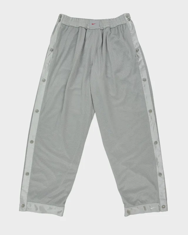 Vintage Y2K 00s Nike Basketball Silver Heavyweight Reversible Mesh Wide Leg Popper Tracksuit Bottoms - L made by Nike