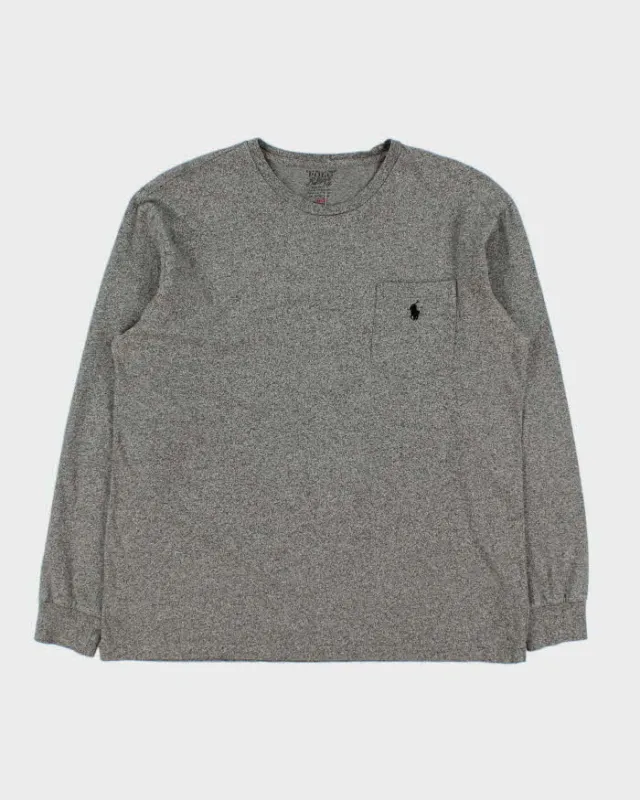 Vintage Polo Ralph Lauren Marl Grey Midweight Long Sleeve Pocket T-Shirt - M made by Ralph Lauren
