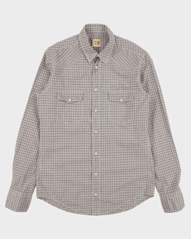 Vintage Hugo Boss Orange 'Eda' Plaid Pearl Snap Button Long Sleeve Western Shirt - S made by Hugo Boss