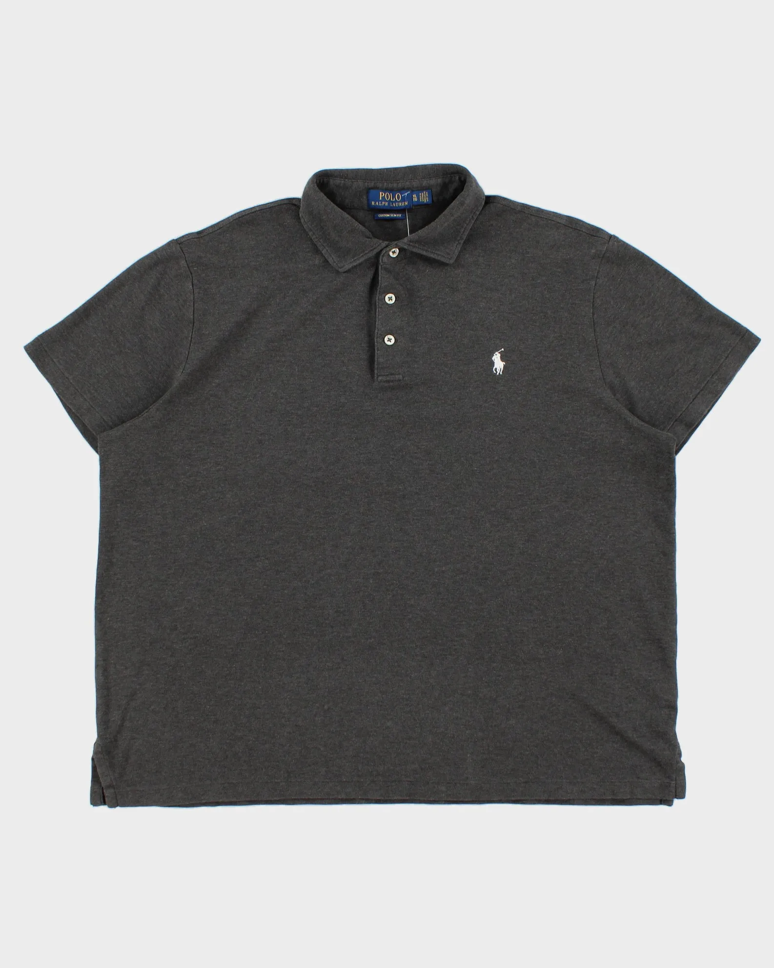 Vintage Polo Ralph Lauren Marl Grey Custom Slim Fit Short Sleeve Polo Shirt - XL sold by Rokit