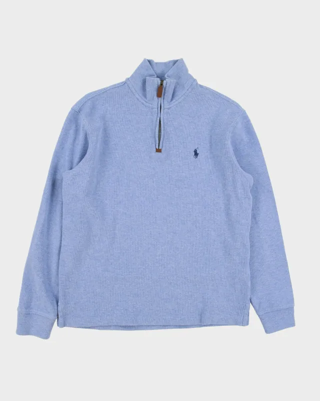 Vintage Polo Ralph Lauren Sky Blue Marl Classic Pony Quarter-Zip Sweatshirt - M made by Ralph Lauren