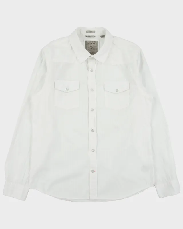 Vintage Y2K 00s Guess Pattern Striped Pearl Snap Button Western Slim Fit Long Sleeve 'Austin' Shirt - L made by Guess