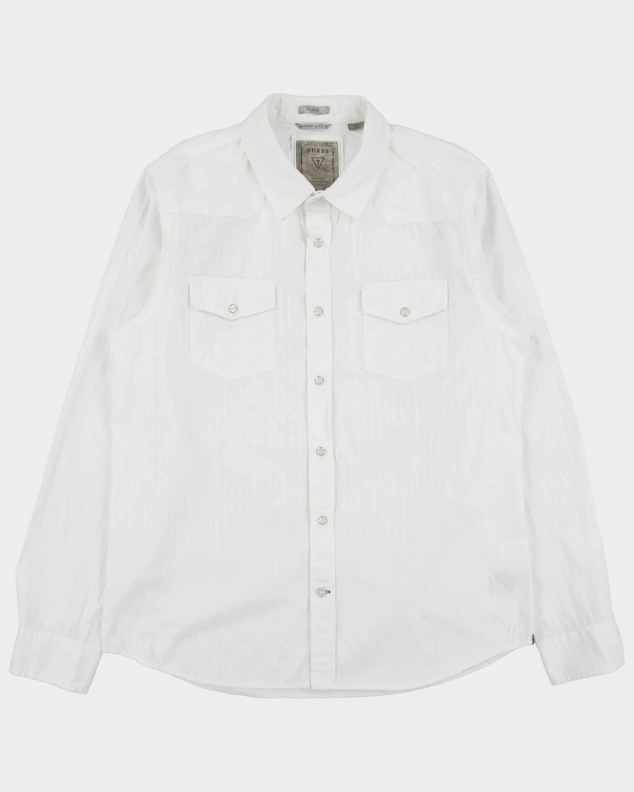 Vintage Y2K 00s Guess Pattern Striped Pearl Snap Button Western Slim Fit Long Sleeve 'Austin' Shirt - L sold by Rokit
