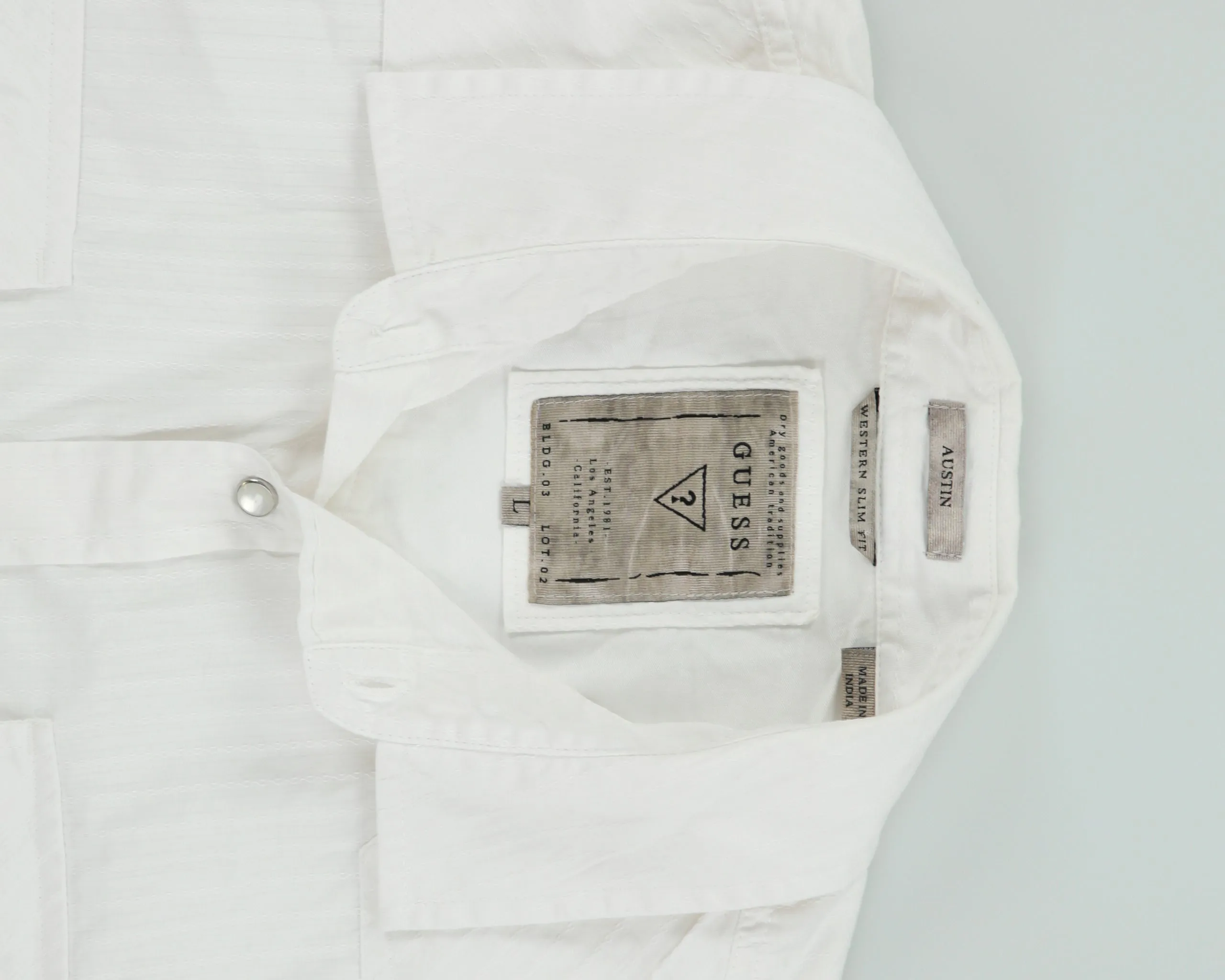 Vintage Y2K 00s Guess Pattern Striped Pearl Snap Button Western Slim Fit Long Sleeve 'Austin' Shirt - L sold by Rokit product image thumbnail 5