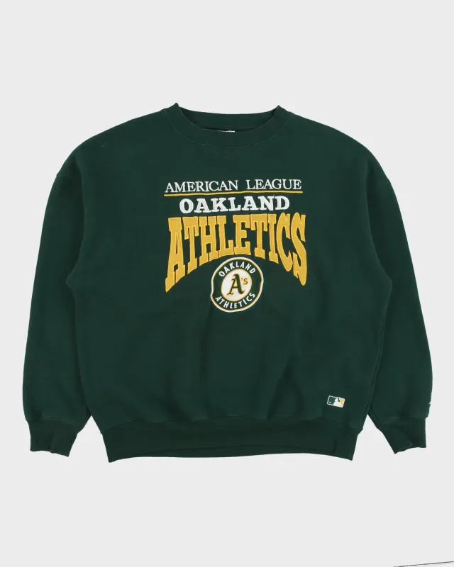 Vintage Y2K 00s MLB Forest Green Oakland Athletics Embroidered Crewneck Baseball Sweatshirt - L made by MLB