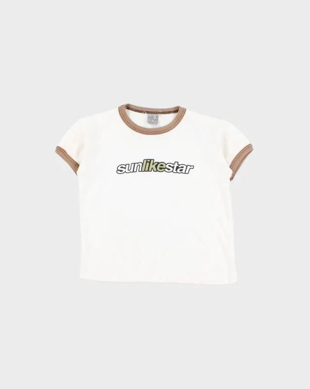 Vintage Y2K 2000s 'Sun Like Star' Centre Logo Graphic Crewneck Ringer T-Shirt made by Rokit