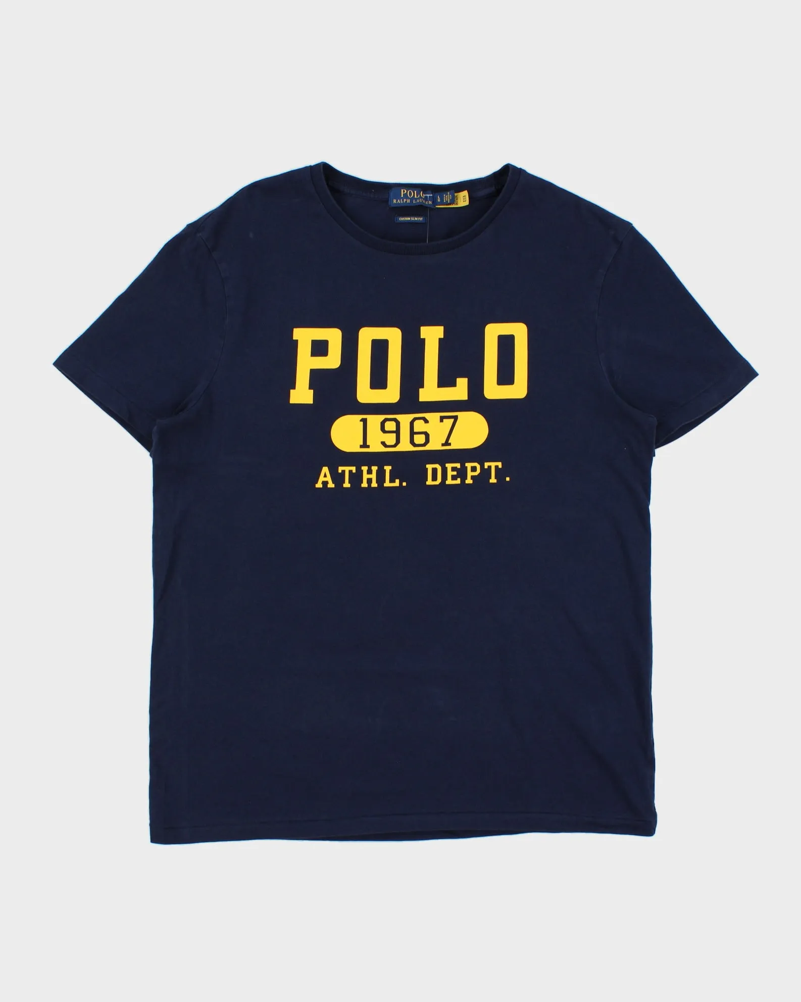 Vintage Polo Ralph Lauren Athl. Dept. Heavyweight Single Stitch Custom Slim Fit Crewneck T-Shirt - L sold by Rokit