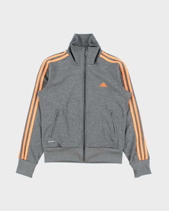 Vintage Adidas Women's Marl Grey Climalite Embroidered Funnel Neck Track Jacket - M made by Adidas