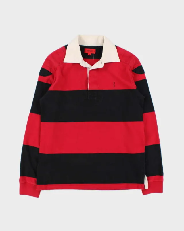 Vintage Hugo Boss Heavyweight Striped 'Dobby' Long Sleeve Rugby Shirt - M made by Hugo Boss
