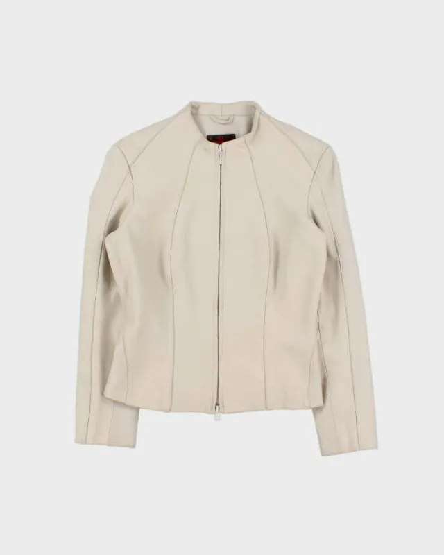 Vintage Y2K 00s Danier Women's Cream Calfskin Leather Cafer Racer Moto Jacket - XS made by Rokit