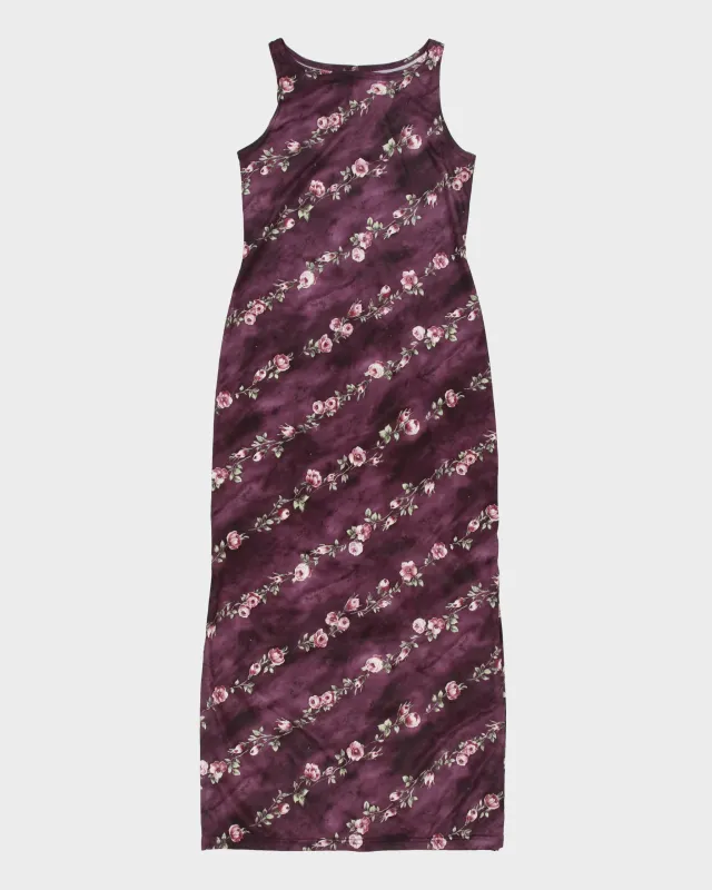 Vintage 1990s Emblem Boat Neck Double Side Split Floral Dress - S made by Rokit