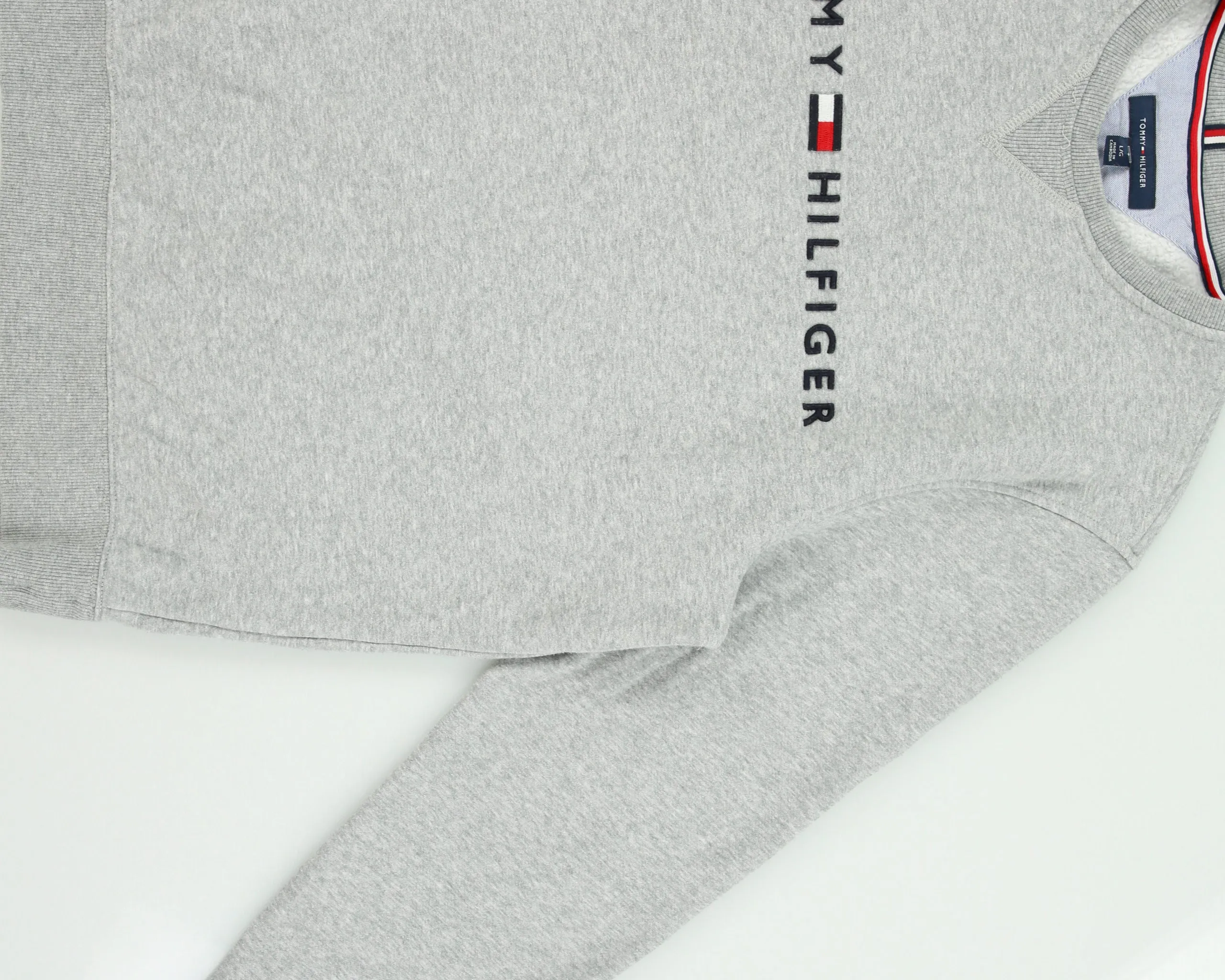 Vintage Tommy Hilfiger Grey Marl Embroidered Spell Out Fleece Lined Crewneck Sweatshirt - L sold by Rokit product image thumbnail 3