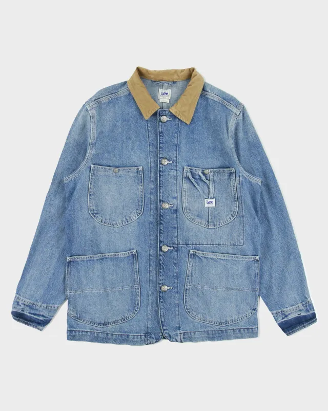 Vintage Lee Workwear Light Wash Denim Corduroy Collar Loose Fit Chore Jacket - M made by Lee