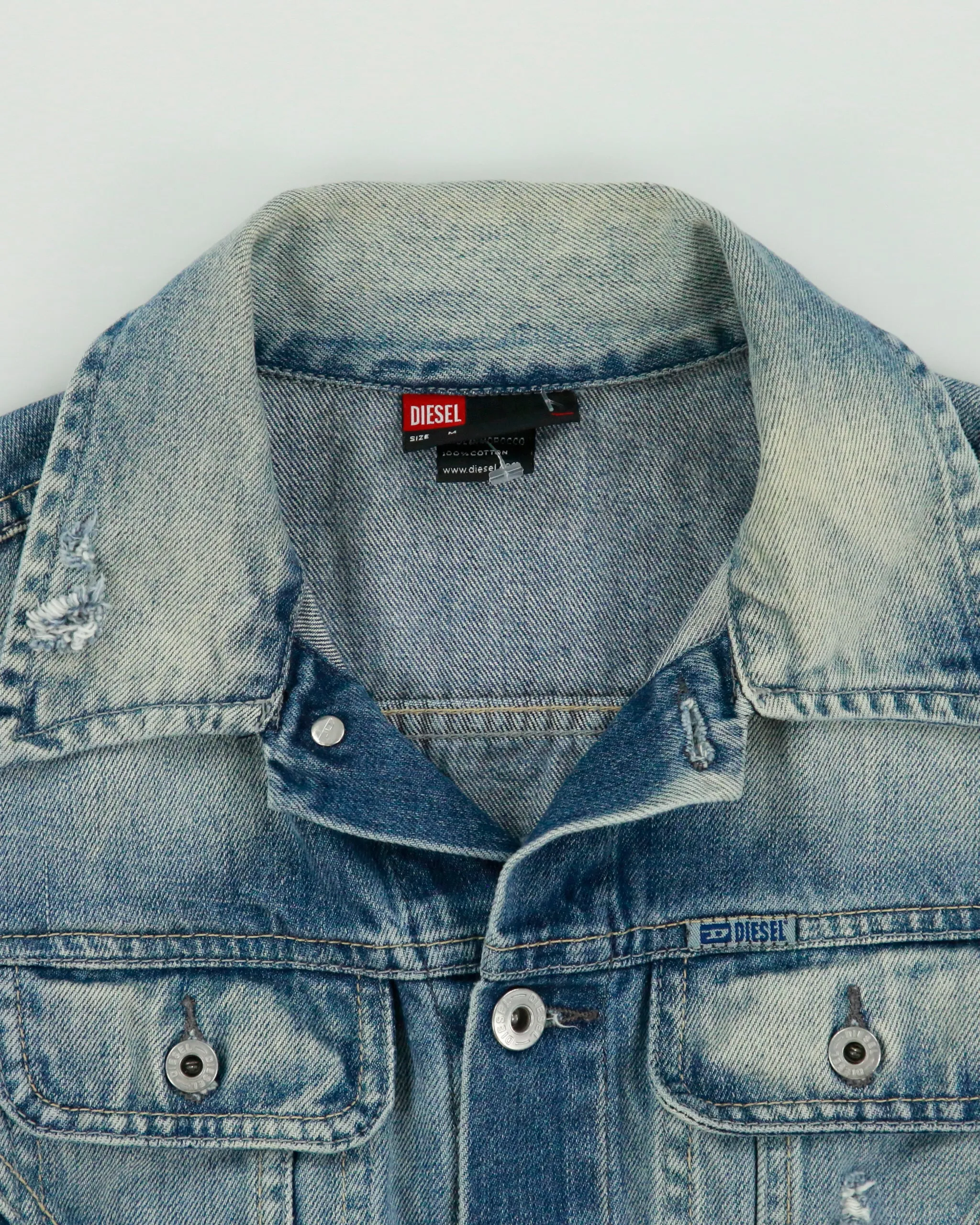 Vintage Y2K 00s Diesel Women's Distressed Denim Trucker Jacket - M sold by Rokit product image thumbnail 5