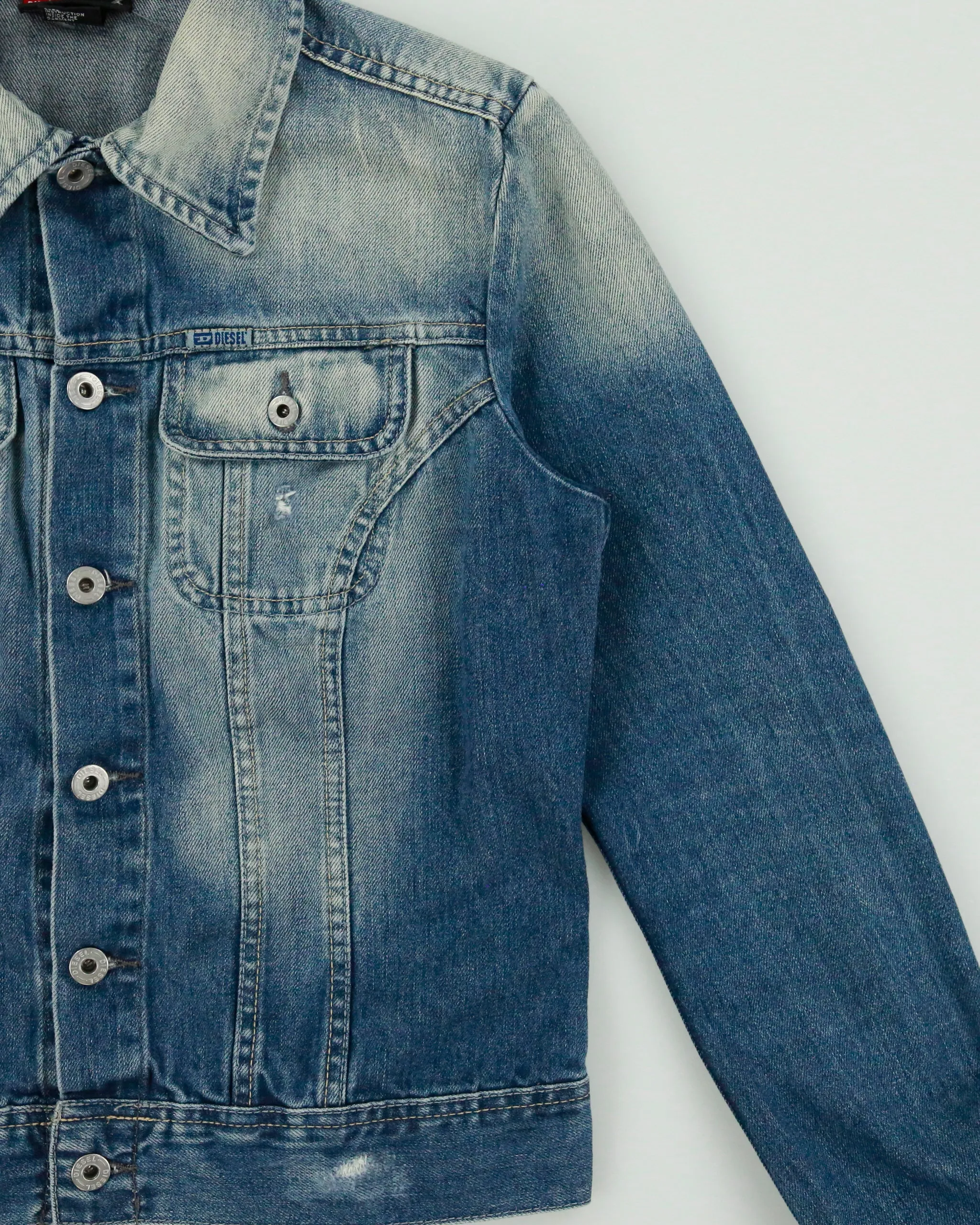 Vintage Y2K 00s Diesel Women's Distressed Denim Trucker Jacket - M sold by Rokit product image thumbnail 3