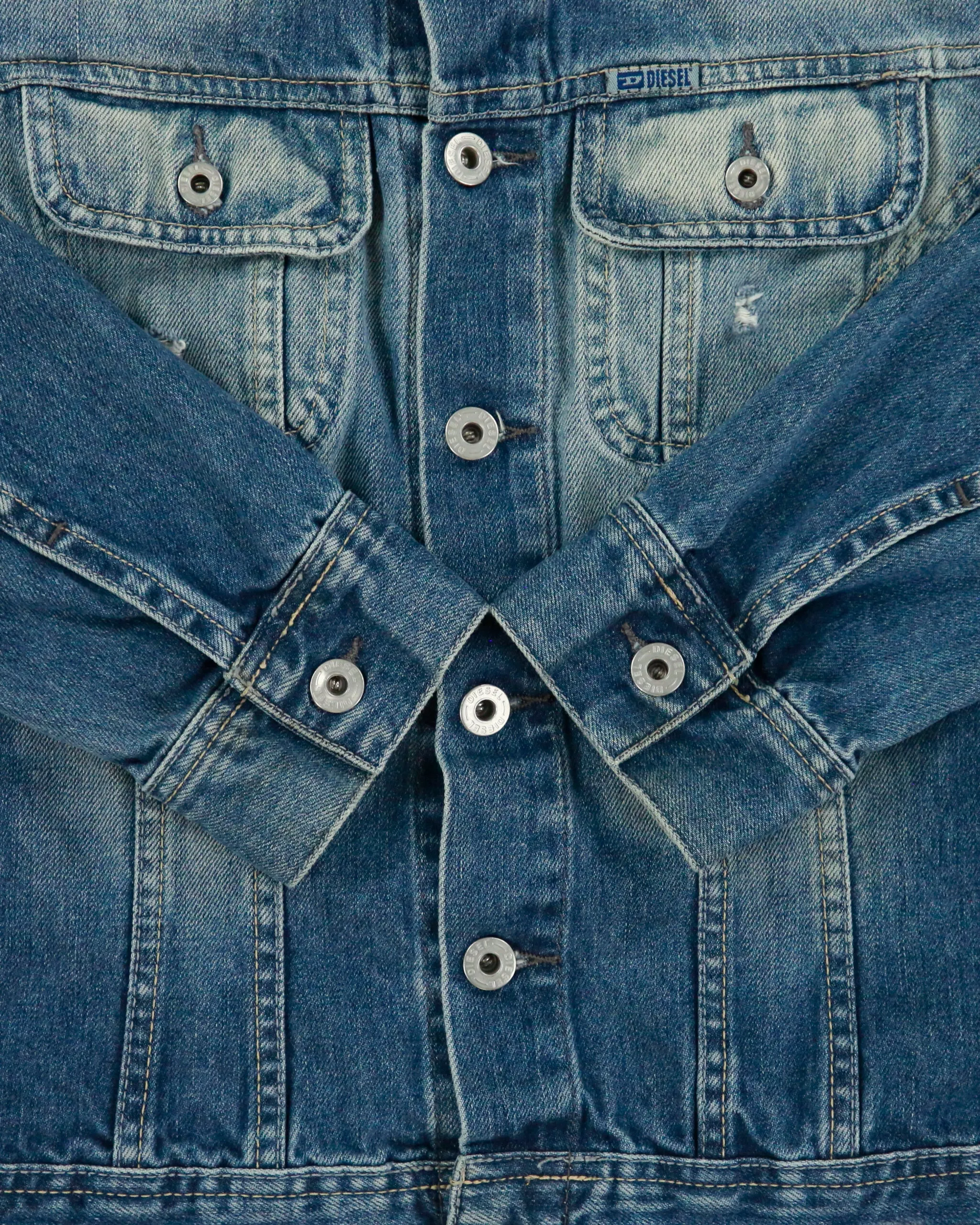 Vintage Y2K 00s Diesel Women's Distressed Denim Trucker Jacket - M sold by Rokit product image thumbnail 4