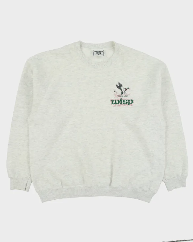 Vintage 1990s Lee Grey Marl Made In USA Heavyweight Embroidered Deep Creek Lake Crewneck Sweatshirt - XL made by Lee