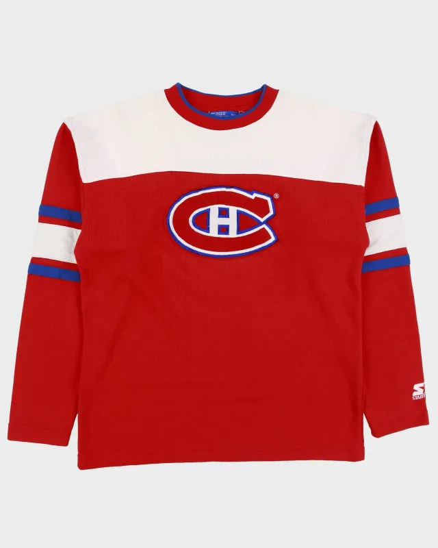 Vintage 1994 Starter Montreal Canadiens Embroidered NHL Striped Crewneck Sweatshirt - M made by Rokit
