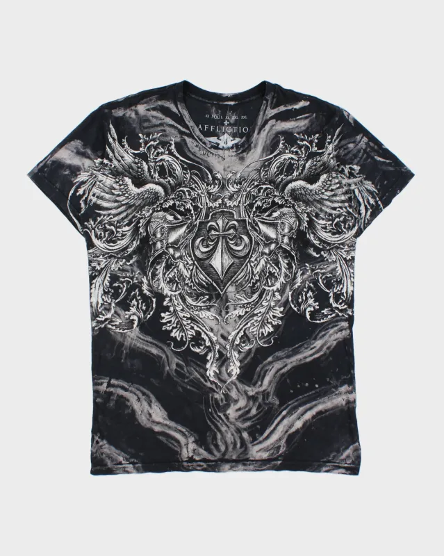 Vintage Y2K 00s Affliction Live Fast Gothic Made In USA V-Neck T-Shirt - M made by Rokit